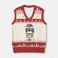 Proud Paraguayan Girl Messy Bun Bandana Aviator Sunglasses V-Neck Knit Sweater Vest Paraguay Heritage Roots HispanicLatina Pride