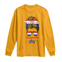 Proud Paraguayan Girl Messy Bun Bandana Aviator Sunglasses Long Sleeve Shirt Paraguay Heritage Roots HispanicLatina Pride