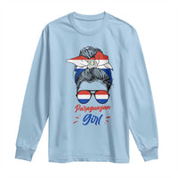 Proud Paraguayan Girl Messy Bun Bandana Aviator Sunglasses Long Sleeve Shirt Paraguay Heritage Roots HispanicLatina Pride