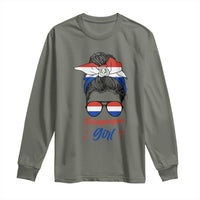 Proud Paraguayan Girl Messy Bun Bandana Aviator Sunglasses Long Sleeve Shirt Paraguay Heritage Roots HispanicLatina Pride