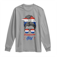 Proud Paraguayan Girl Messy Bun Bandana Aviator Sunglasses Long Sleeve Shirt Paraguay Heritage Roots HispanicLatina Pride
