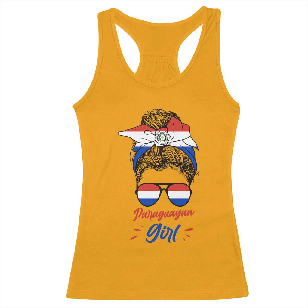 Proud Paraguayan Girl Messy Bun Bandana Aviator Sunglasses Racerback Tank Top Paraguay Heritage Roots HispanicLatina Pride