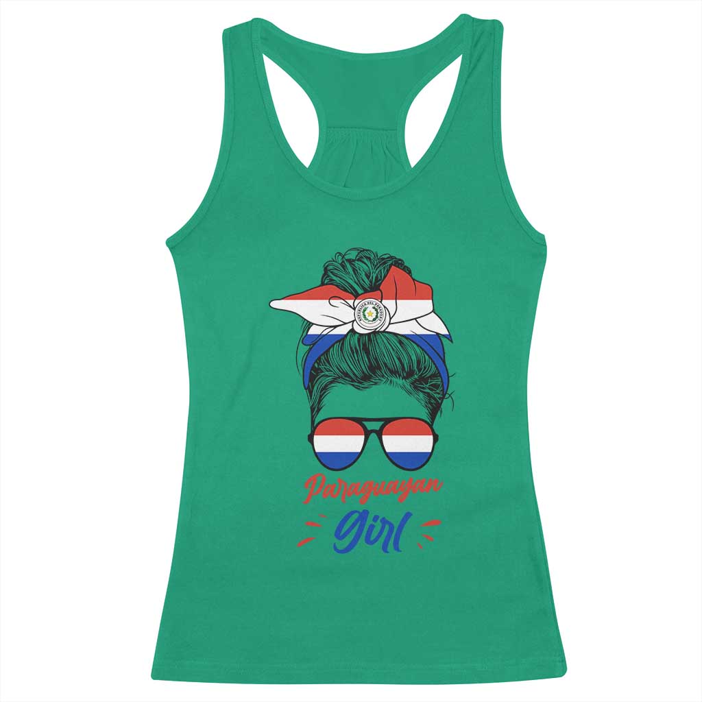 Proud Paraguayan Girl Messy Bun Bandana Aviator Sunglasses Racerback Tank Top Paraguay Heritage Roots HispanicLatina Pride