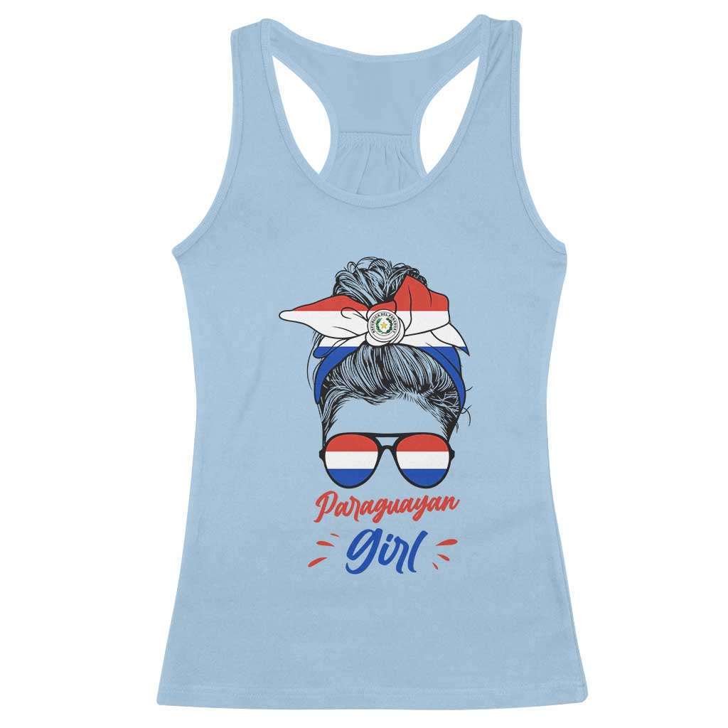 Proud Paraguayan Girl Messy Bun Bandana Aviator Sunglasses Racerback Tank Top Paraguay Heritage Roots HispanicLatina Pride
