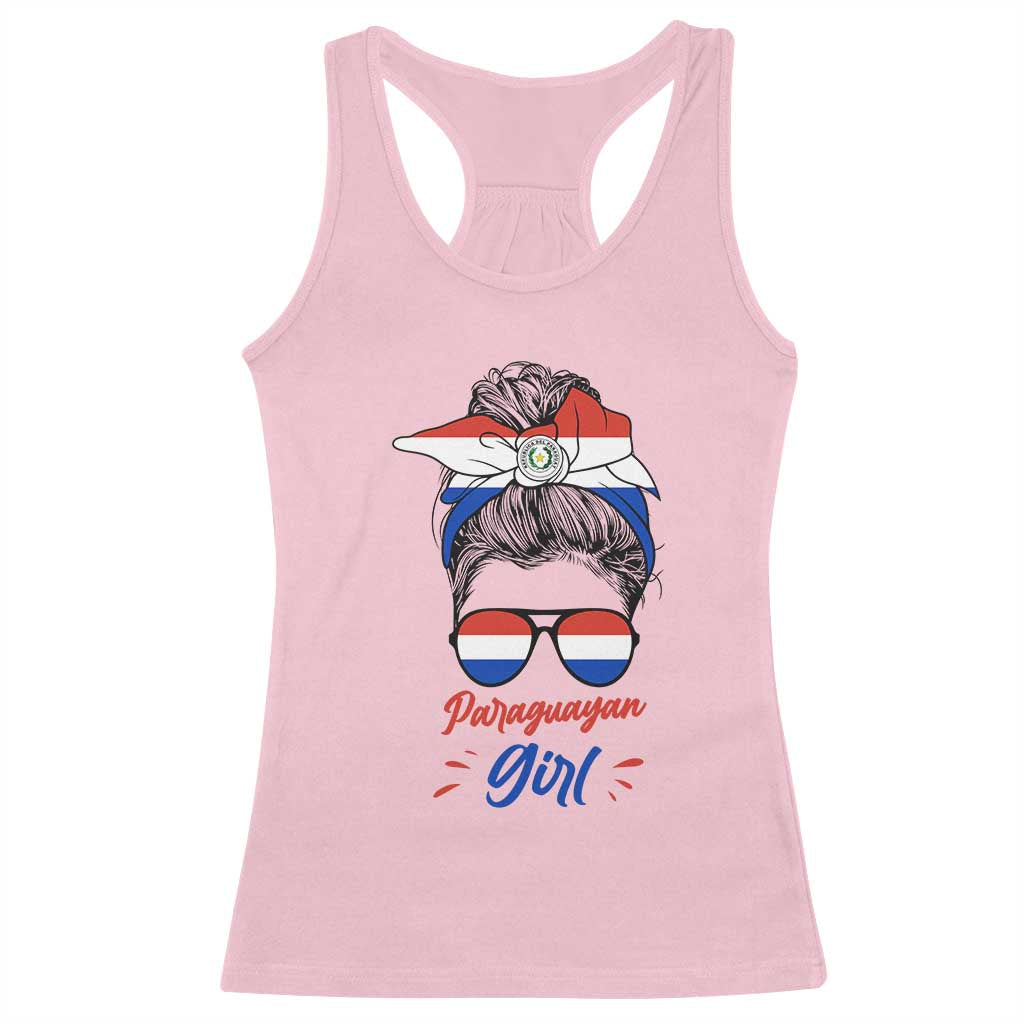 Proud Paraguayan Girl Messy Bun Bandana Aviator Sunglasses Racerback Tank Top Paraguay Heritage Roots HispanicLatina Pride