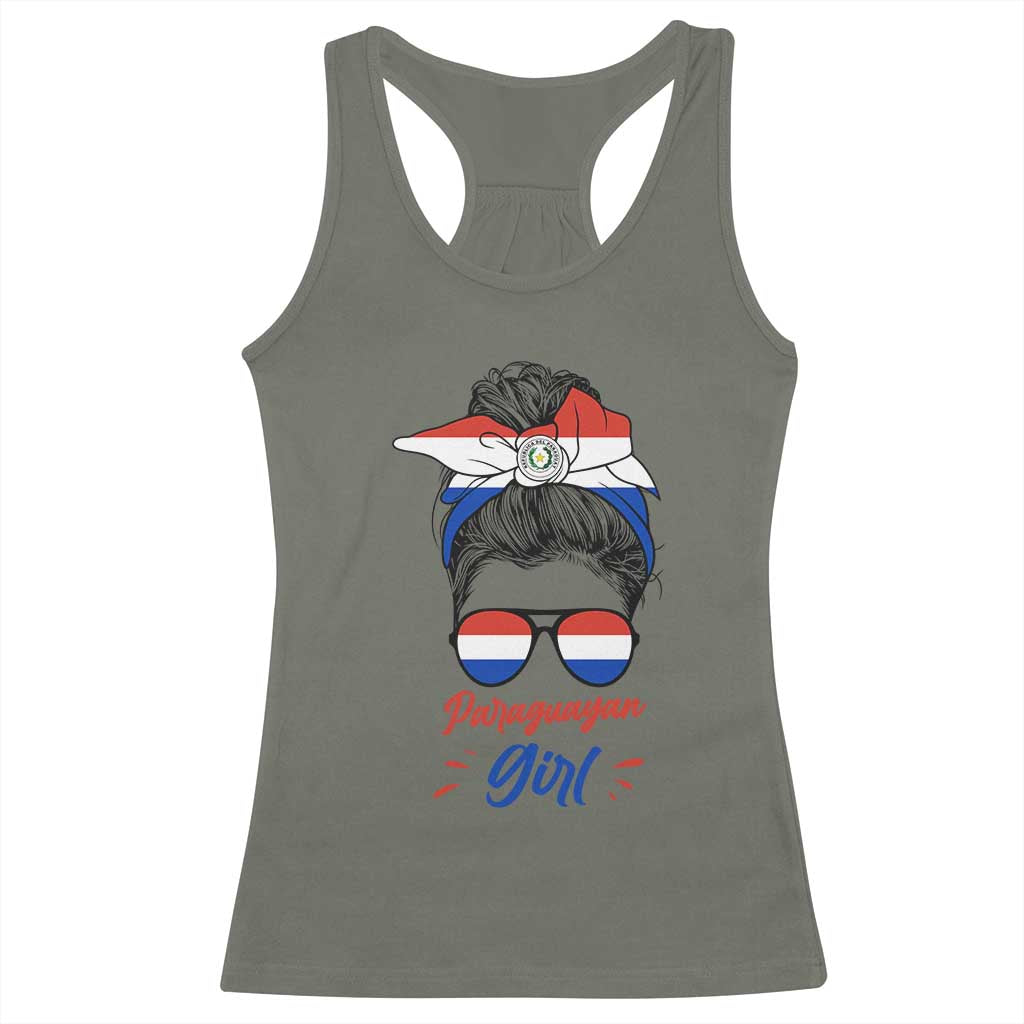 Proud Paraguayan Girl Messy Bun Bandana Aviator Sunglasses Racerback Tank Top Paraguay Heritage Roots HispanicLatina Pride