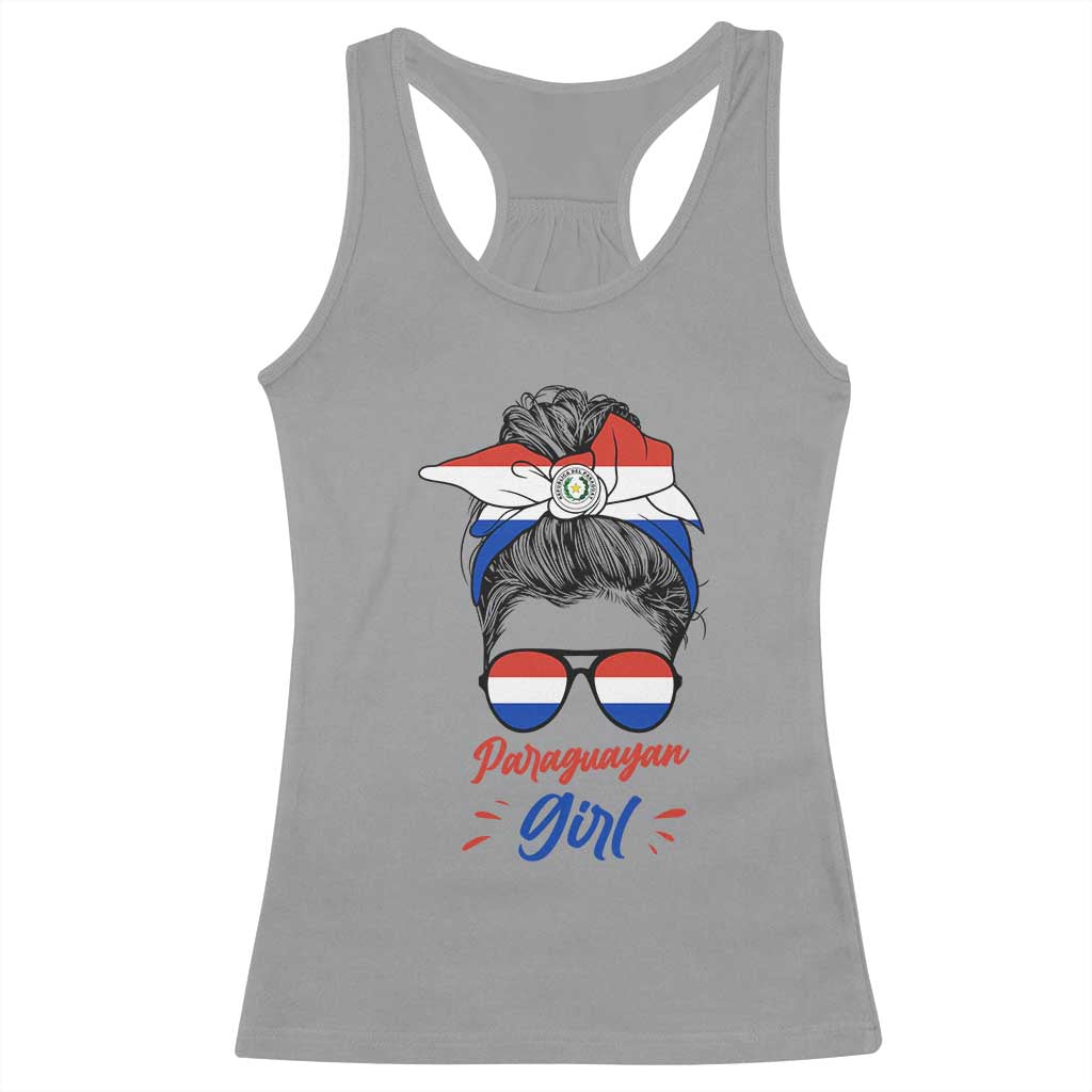 Proud Paraguayan Girl Messy Bun Bandana Aviator Sunglasses Racerback Tank Top Paraguay Heritage Roots HispanicLatina Pride