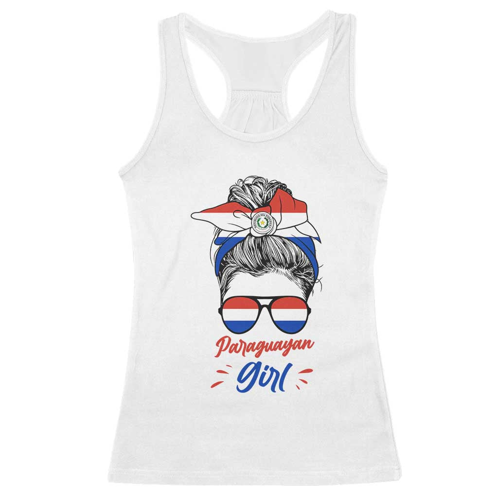 Proud Paraguayan Girl Messy Bun Bandana Aviator Sunglasses Racerback Tank Top Paraguay Heritage Roots HispanicLatina Pride