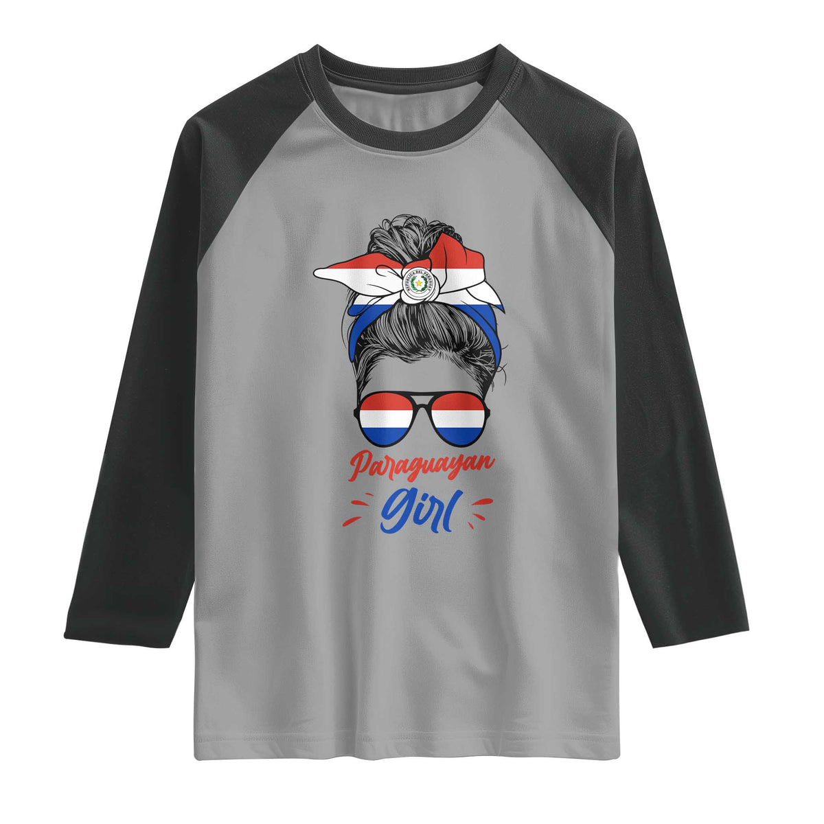 Proud Paraguayan Girl Messy Bun Bandana Aviator Sunglasses Raglan Shirt Paraguay Heritage Roots HispanicLatina Pride