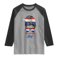 Proud Paraguayan Girl Messy Bun Bandana Aviator Sunglasses Raglan Shirt Paraguay Heritage Roots HispanicLatina Pride