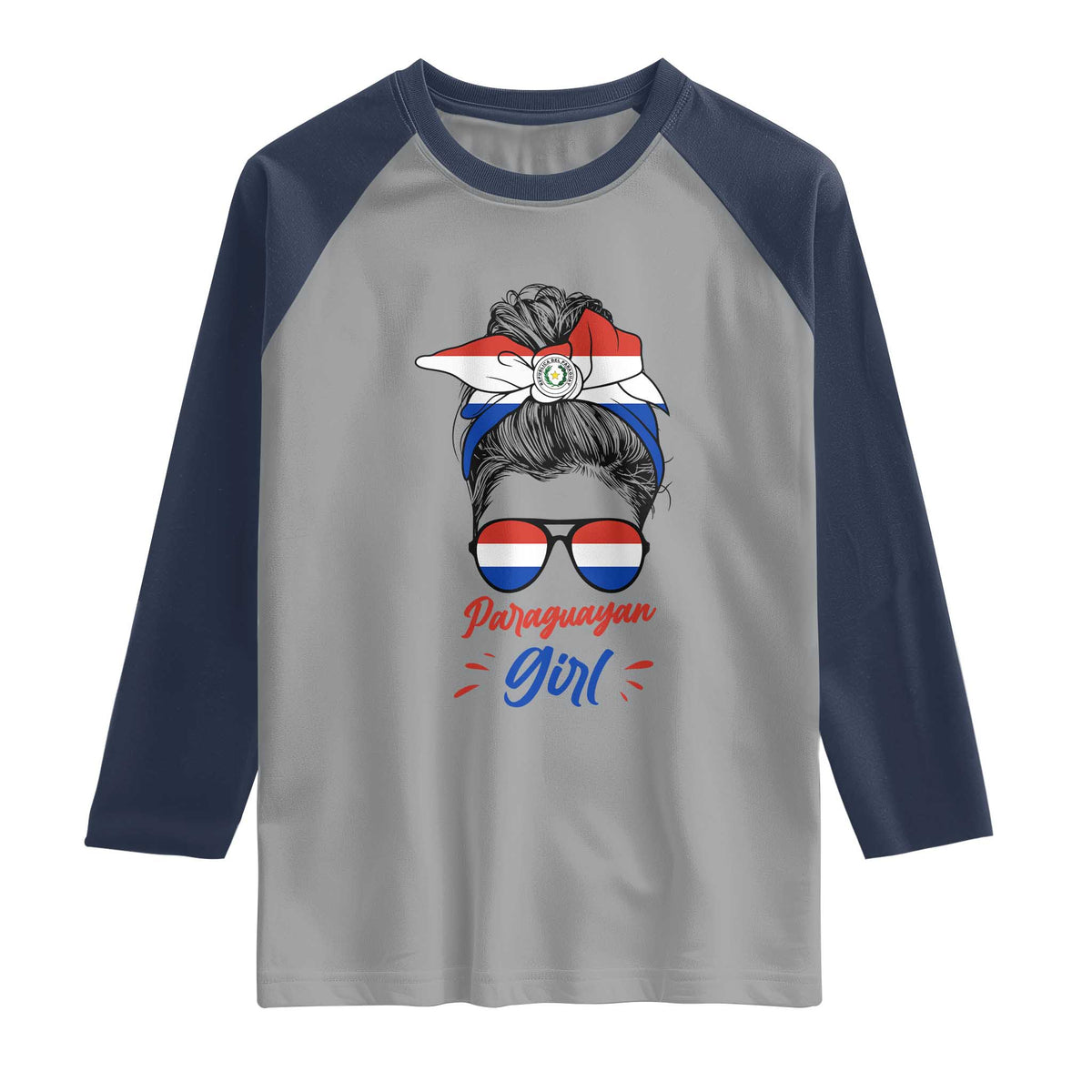 Proud Paraguayan Girl Messy Bun Bandana Aviator Sunglasses Raglan Shirt Paraguay Heritage Roots HispanicLatina Pride