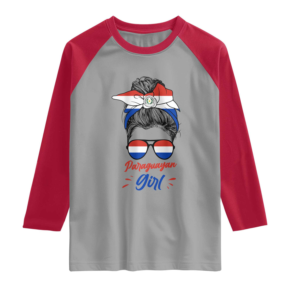 Proud Paraguayan Girl Messy Bun Bandana Aviator Sunglasses Raglan Shirt Paraguay Heritage Roots HispanicLatina Pride