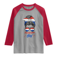 Proud Paraguayan Girl Messy Bun Bandana Aviator Sunglasses Raglan Shirt Paraguay Heritage Roots HispanicLatina Pride
