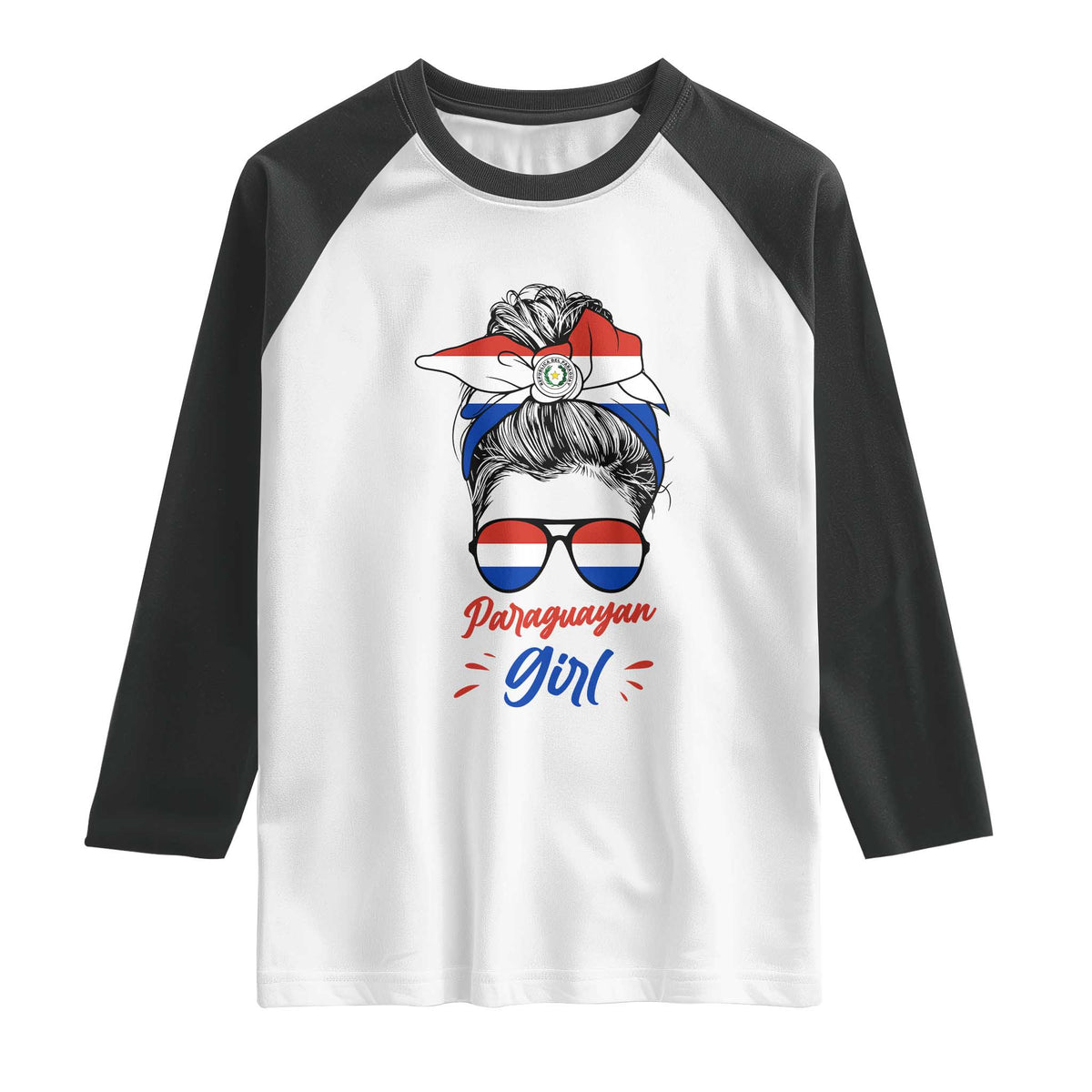 Proud Paraguayan Girl Messy Bun Bandana Aviator Sunglasses Raglan Shirt Paraguay Heritage Roots HispanicLatina Pride