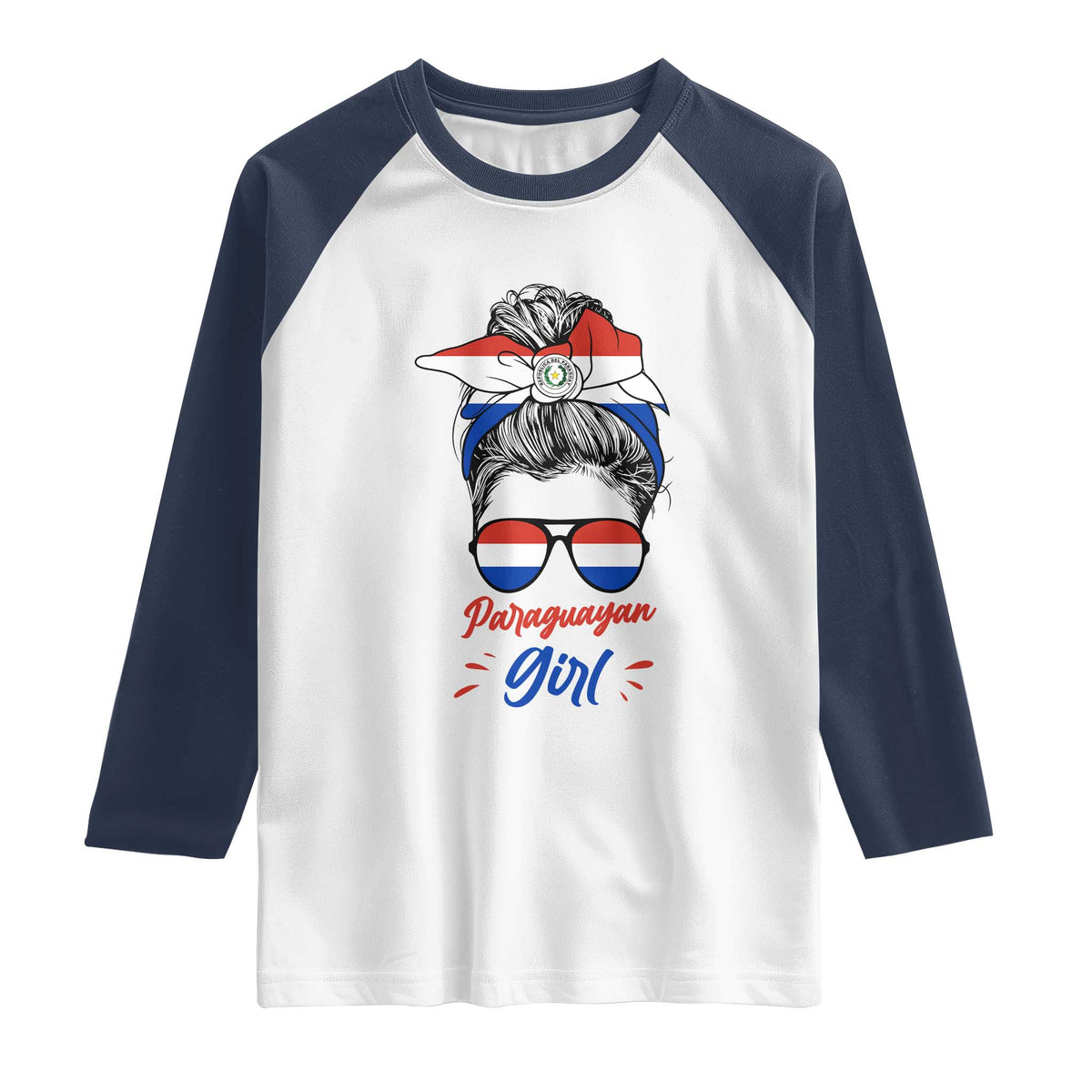 Proud Paraguayan Girl Messy Bun Bandana Aviator Sunglasses Raglan Shirt Paraguay Heritage Roots HispanicLatina Pride