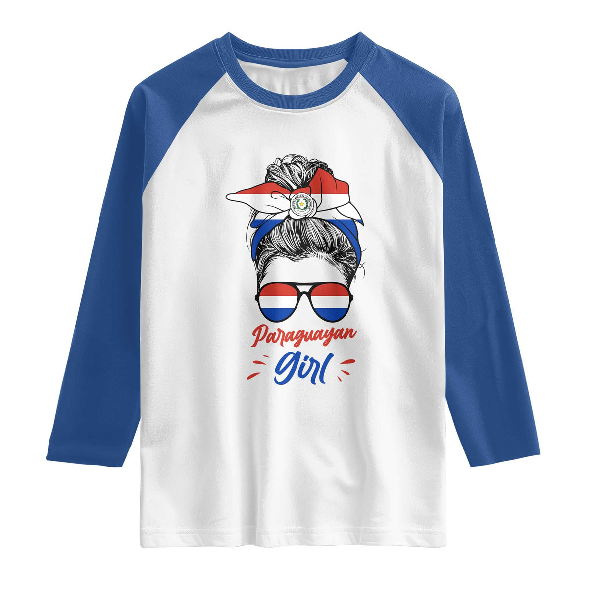 Proud Paraguayan Girl Messy Bun Bandana Aviator Sunglasses Raglan Shirt Paraguay Heritage Roots HispanicLatina Pride