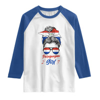 Proud Paraguayan Girl Messy Bun Bandana Aviator Sunglasses Raglan Shirt Paraguay Heritage Roots HispanicLatina Pride
