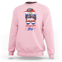 Proud Paraguayan Girl Messy Bun Bandana Aviator Sunglasses Sweatshirt Paraguay Heritage Roots HispanicLatina Pride