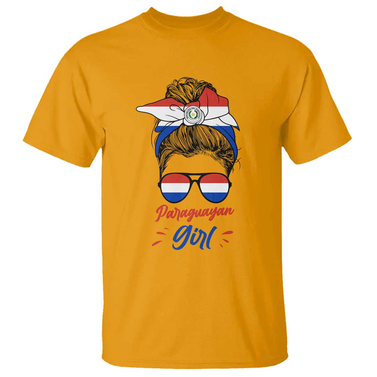 Proud Paraguayan Girl Messy Bun Bandana Aviator Sunglasses T Shirt Paraguay Heritage Roots HispanicLatina Pride