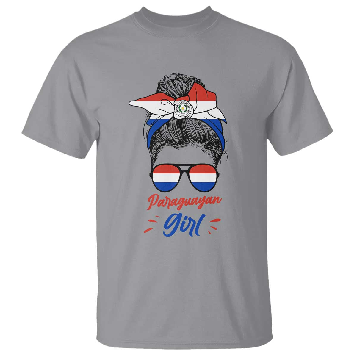 Proud Paraguayan Girl Messy Bun Bandana Aviator Sunglasses T Shirt Paraguay Heritage Roots HispanicLatina Pride