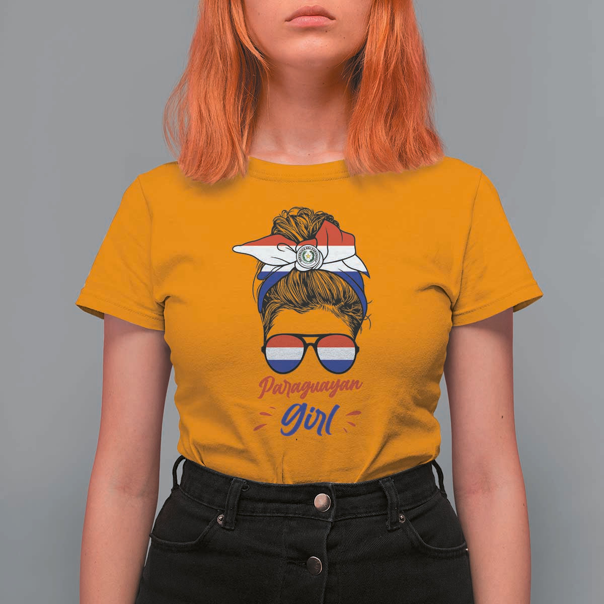 Proud Paraguayan Girl Messy Bun Bandana Aviator Sunglasses T Shirt For Women Paraguay Heritage Roots HispanicLatina Pride