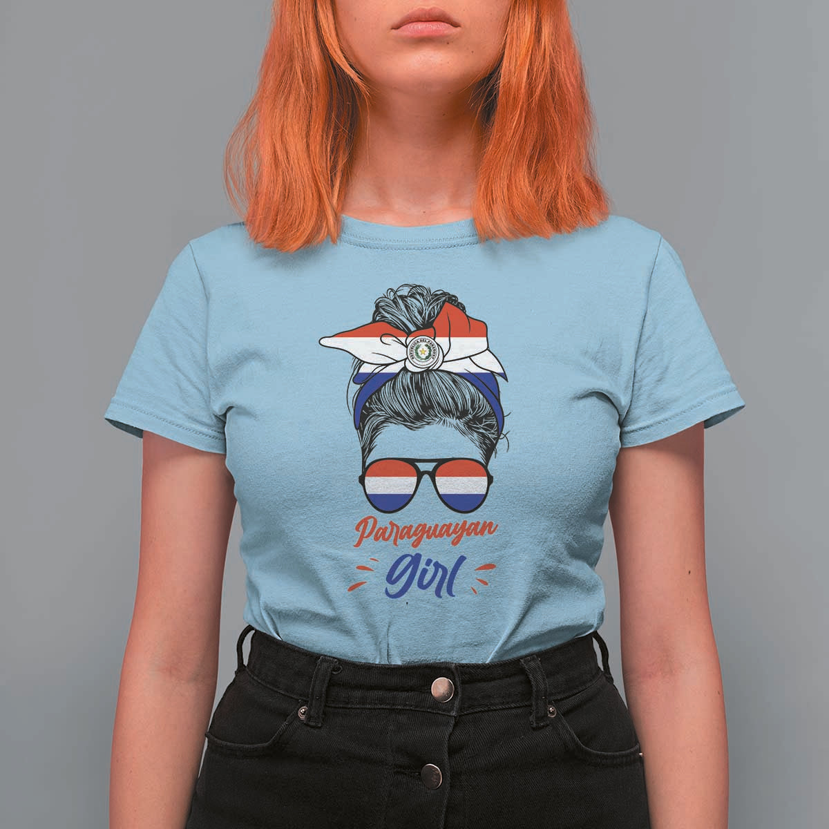 Proud Paraguayan Girl Messy Bun Bandana Aviator Sunglasses T Shirt For Women Paraguay Heritage Roots HispanicLatina Pride