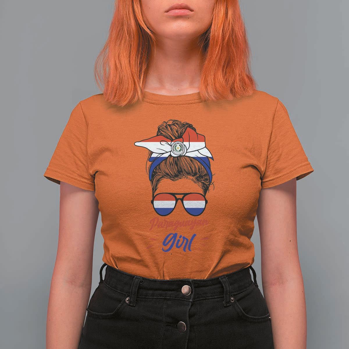 Proud Paraguayan Girl Messy Bun Bandana Aviator Sunglasses T Shirt For Women Paraguay Heritage Roots HispanicLatina Pride