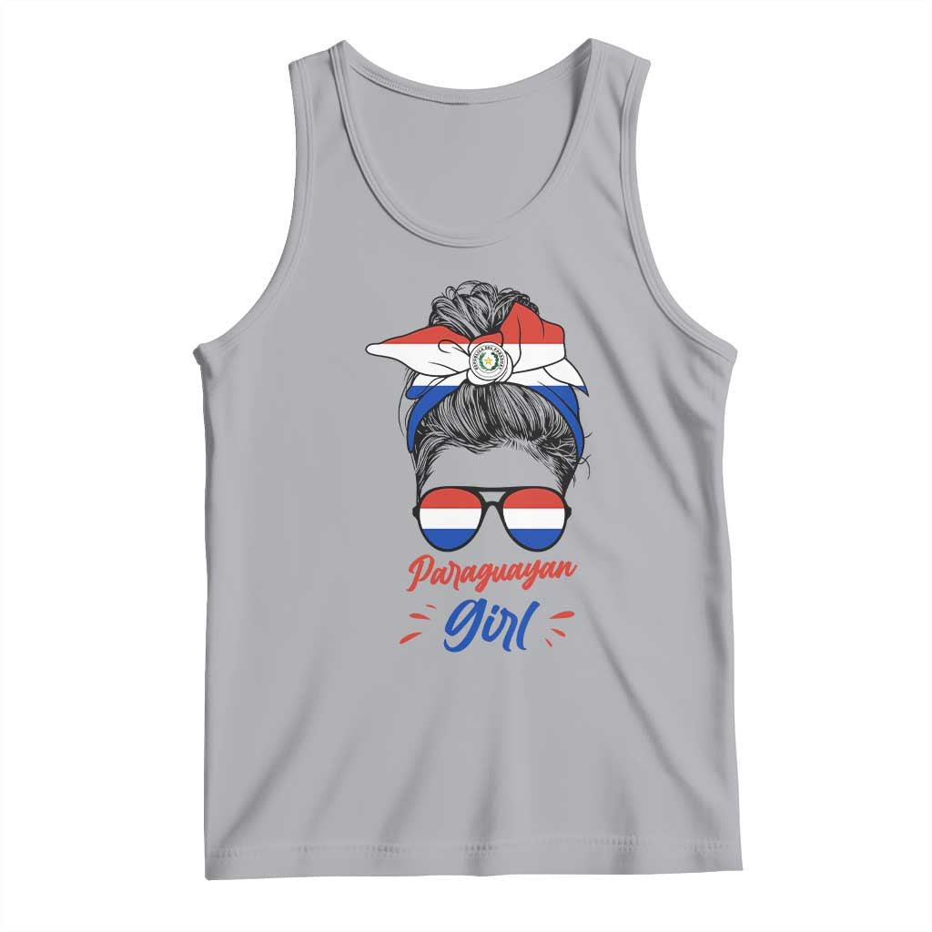 Proud Paraguayan Girl Messy Bun Bandana Aviator Sunglasses Tank Top Paraguay Heritage Roots HispanicLatina Pride