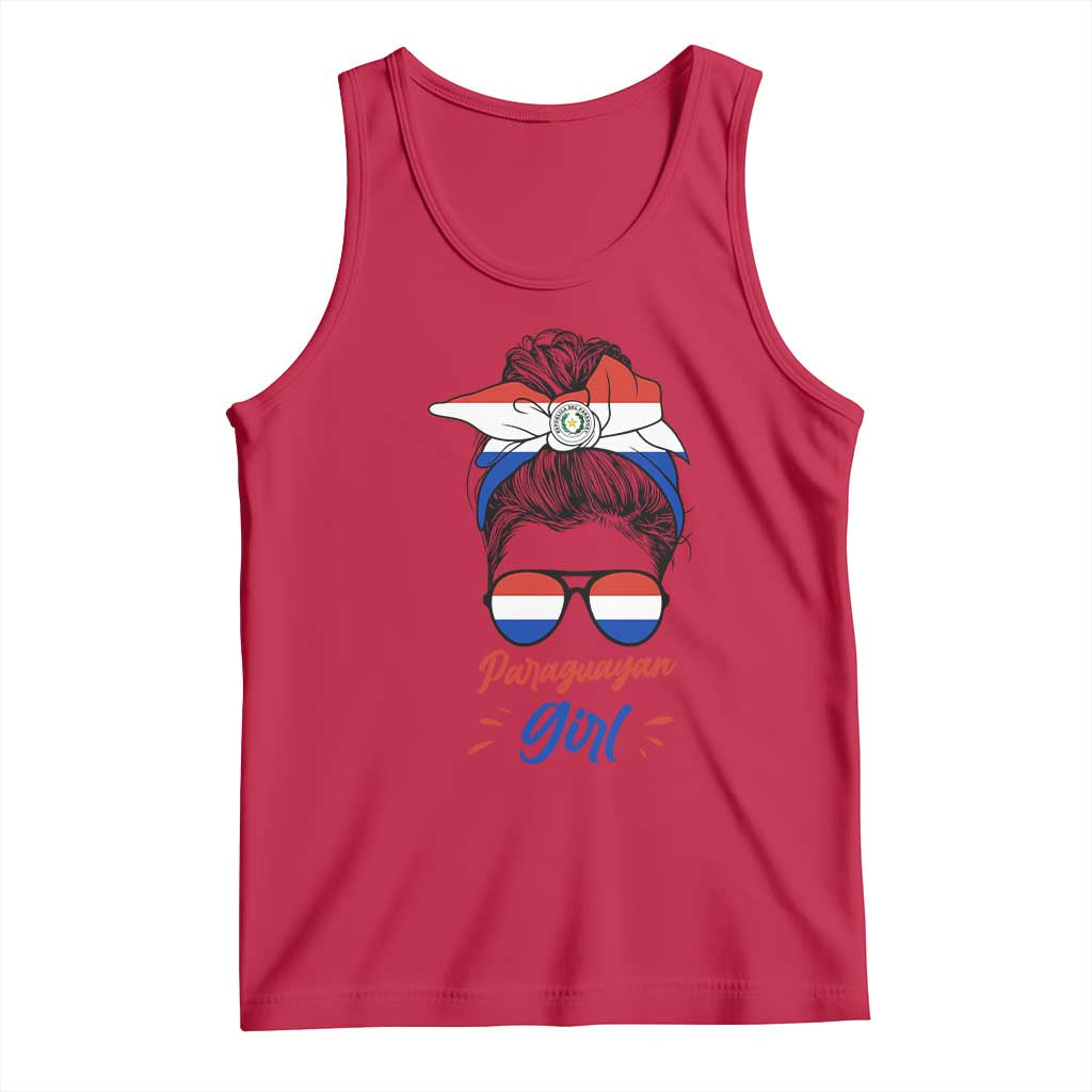 Proud Paraguayan Girl Messy Bun Bandana Aviator Sunglasses Tank Top Paraguay Heritage Roots HispanicLatina Pride