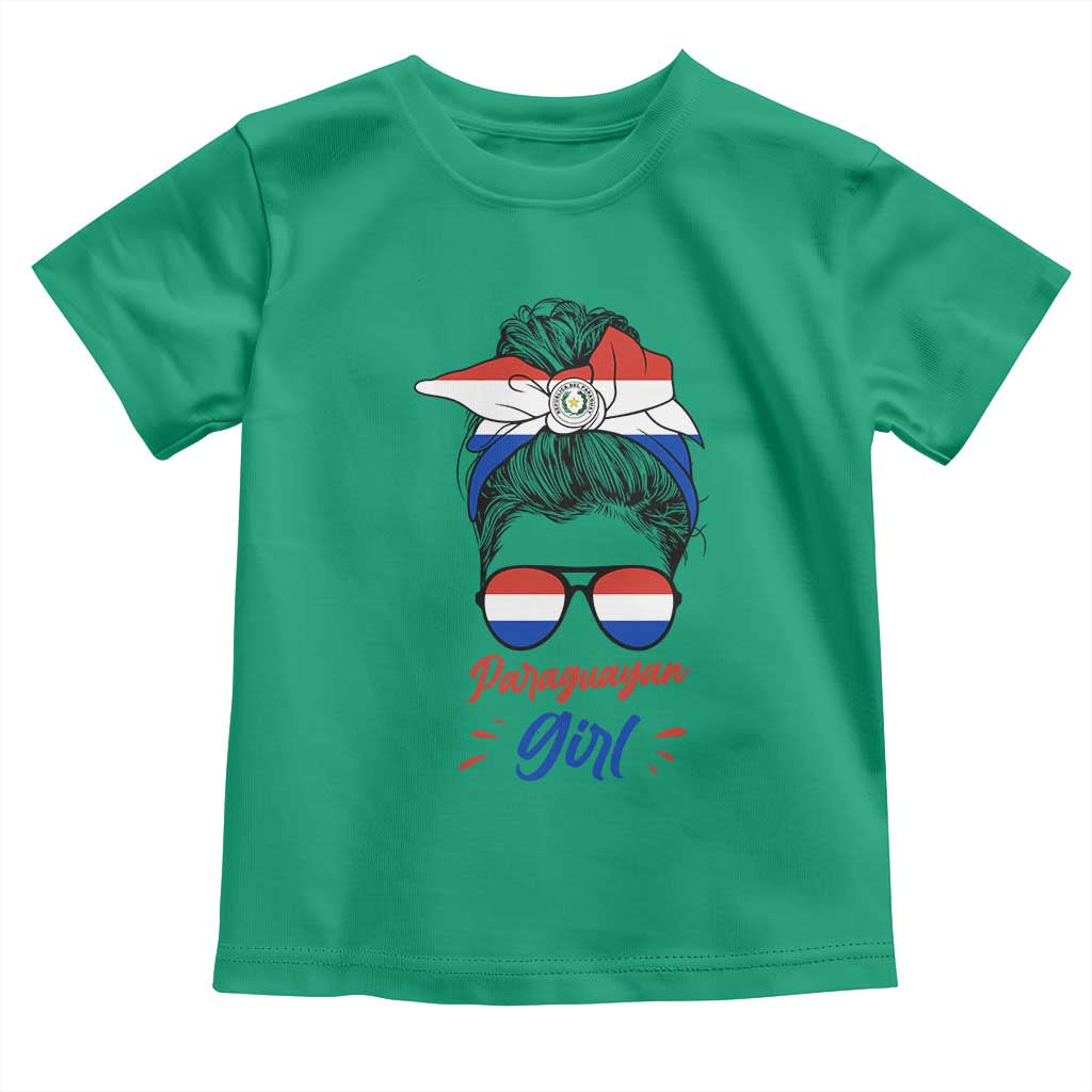 Proud Paraguayan Girl Messy Bun Bandana Aviator Sunglasses Toddler T Shirt Paraguay Heritage Roots HispanicLatina Pride