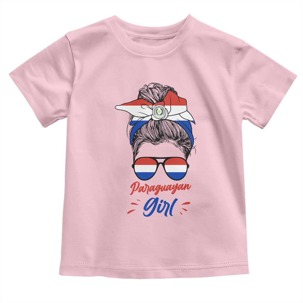 Proud Paraguayan Girl Messy Bun Bandana Aviator Sunglasses Toddler T Shirt Paraguay Heritage Roots HispanicLatina Pride