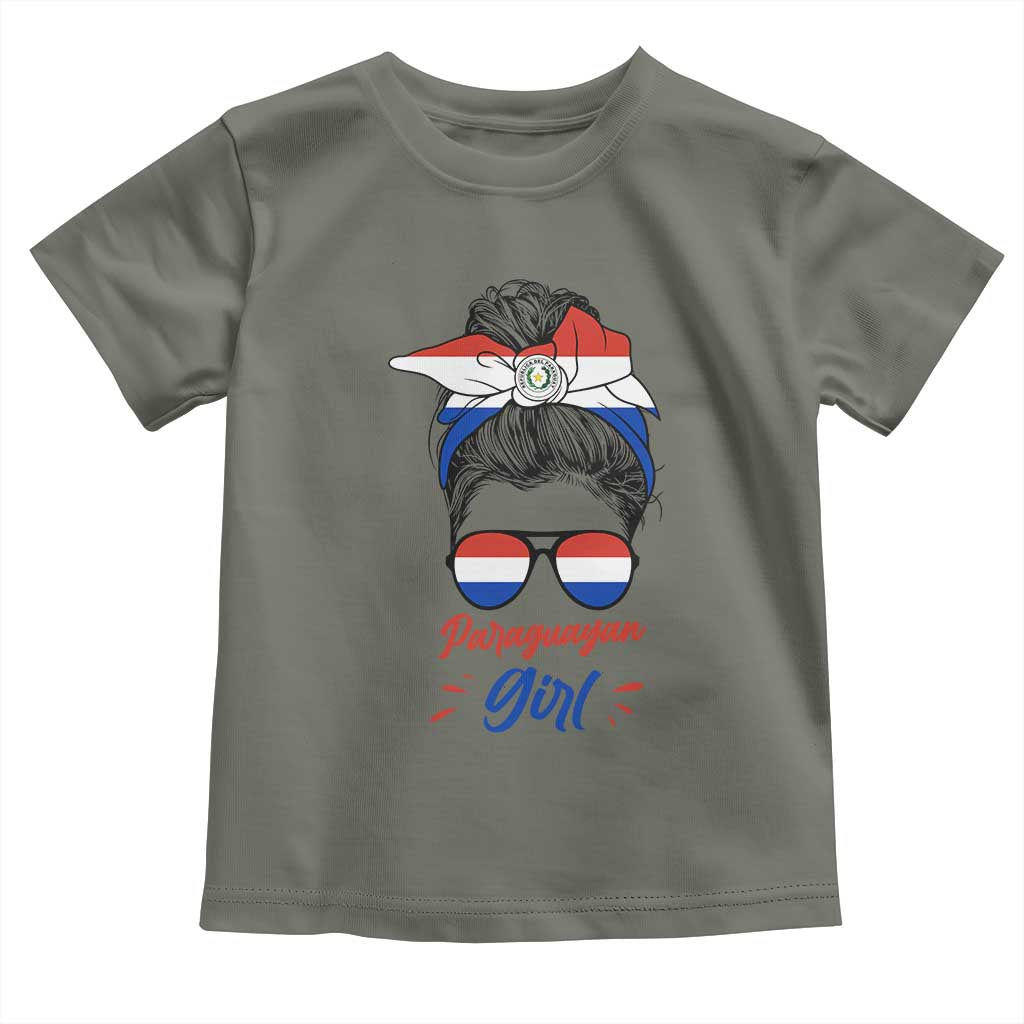 Proud Paraguayan Girl Messy Bun Bandana Aviator Sunglasses Toddler T Shirt Paraguay Heritage Roots HispanicLatina Pride