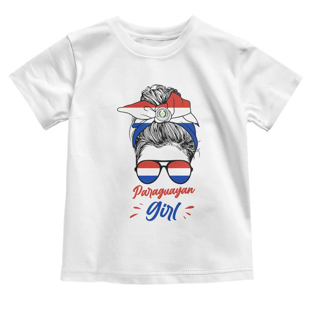Proud Paraguayan Girl Messy Bun Bandana Aviator Sunglasses Toddler T Shirt Paraguay Heritage Roots HispanicLatina Pride