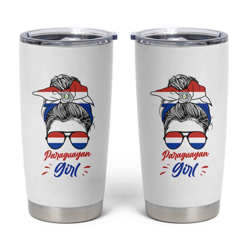 Proud Paraguayan Girl Messy Bun Bandana Aviator Sunglasses Tumbler Cup Paraguay Heritage Roots HispanicLatina Pride
