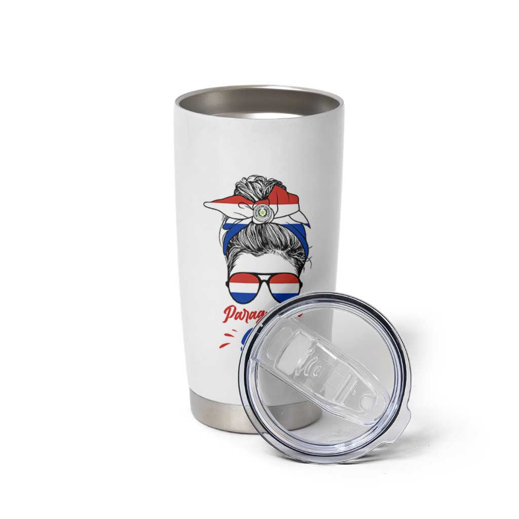 Proud Paraguayan Girl Messy Bun Bandana Aviator Sunglasses Tumbler Cup Paraguay Heritage Roots HispanicLatina Pride
