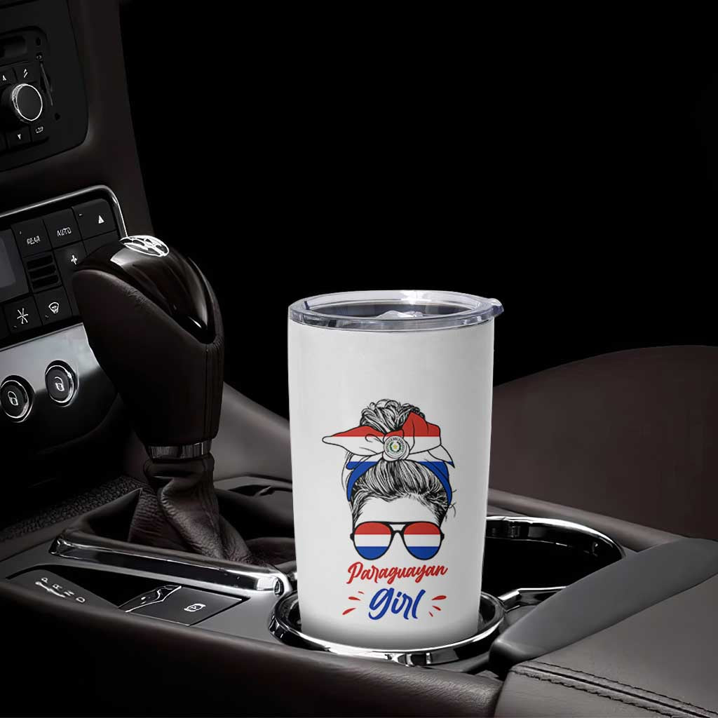 Proud Paraguayan Girl Messy Bun Bandana Aviator Sunglasses Tumbler Cup Paraguay Heritage Roots HispanicLatina Pride