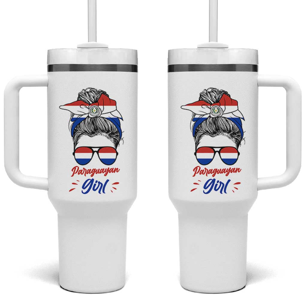 Proud Paraguayan Girl Messy Bun Bandana Aviator Sunglasses Tumbler With Handle Paraguay Heritage Roots HispanicLatina Pride