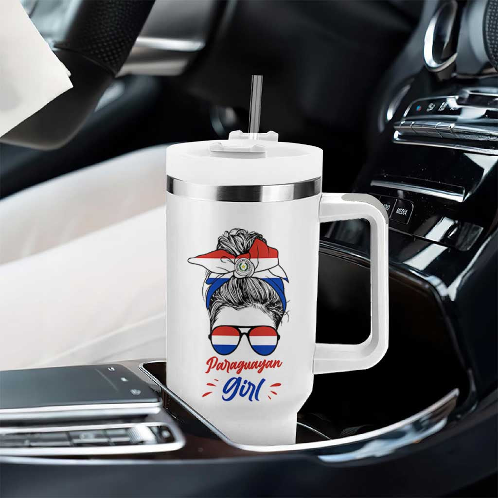 Proud Paraguayan Girl Messy Bun Bandana Aviator Sunglasses Tumbler With Handle Paraguay Heritage Roots HispanicLatina Pride