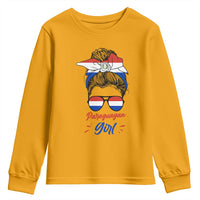 Proud Paraguayan Girl Messy Bun Bandana Aviator Sunglasses Youth Sweatshirt Paraguay Heritage Roots HispanicLatina Pride