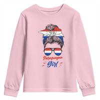 Proud Paraguayan Girl Messy Bun Bandana Aviator Sunglasses Youth Sweatshirt Paraguay Heritage Roots HispanicLatina Pride