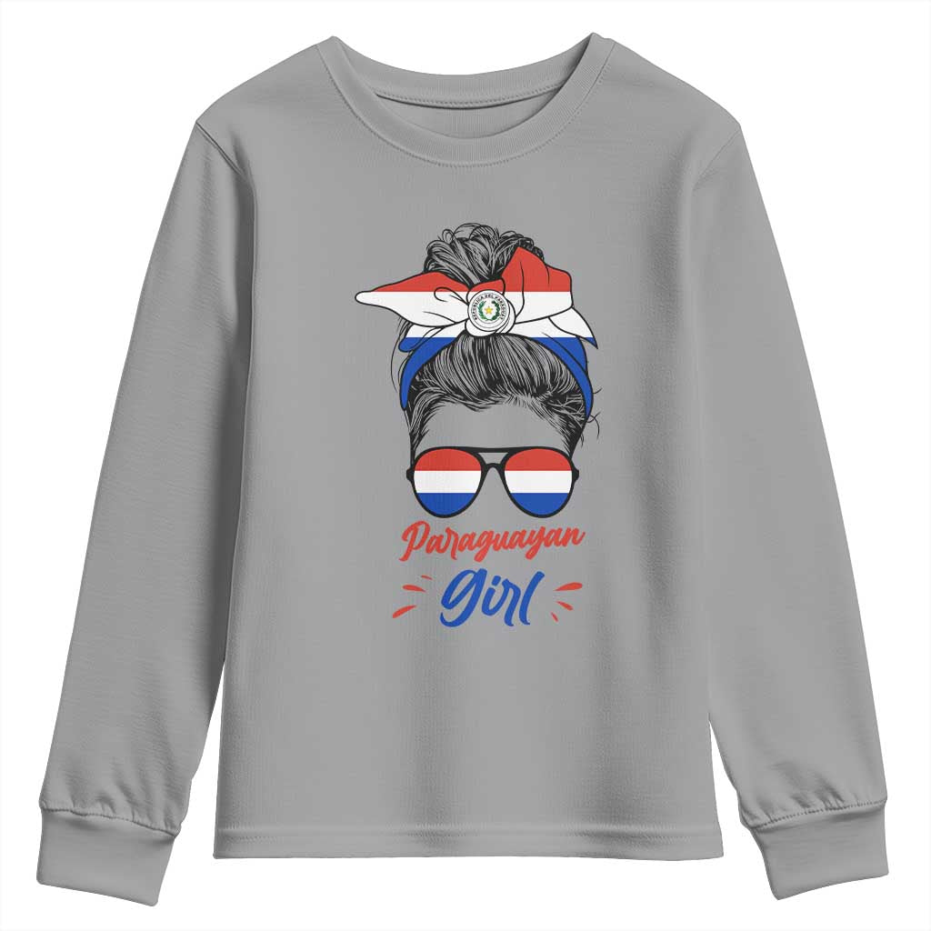 Proud Paraguayan Girl Messy Bun Bandana Aviator Sunglasses Youth Sweatshirt Paraguay Heritage Roots HispanicLatina Pride