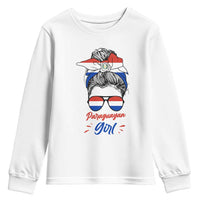 Proud Paraguayan Girl Messy Bun Bandana Aviator Sunglasses Youth Sweatshirt Paraguay Heritage Roots HispanicLatina Pride
