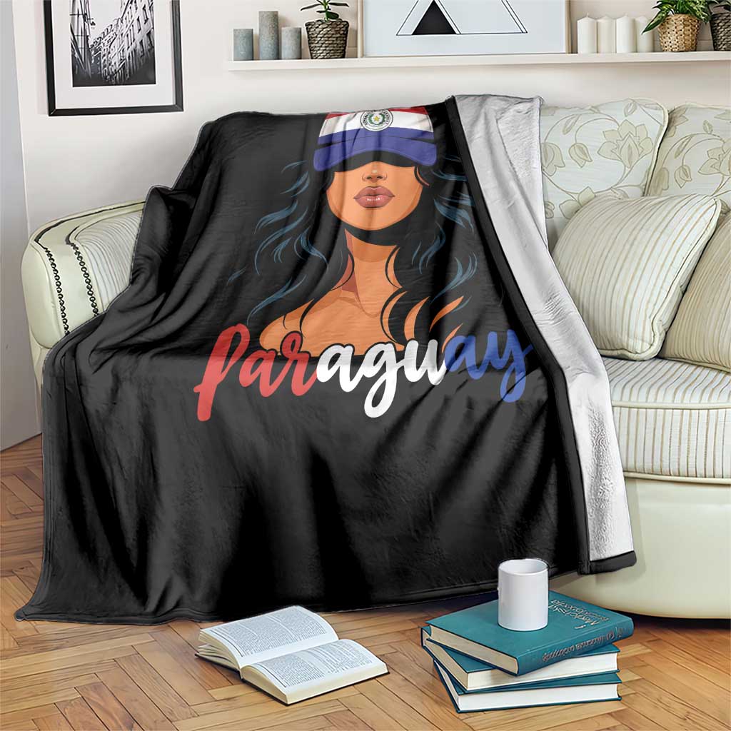 Proud Paraguayan Woman Melanin Curls Afro Latina Throw Blanket Paraguay Flag Roots Hispanic Heritage Pride