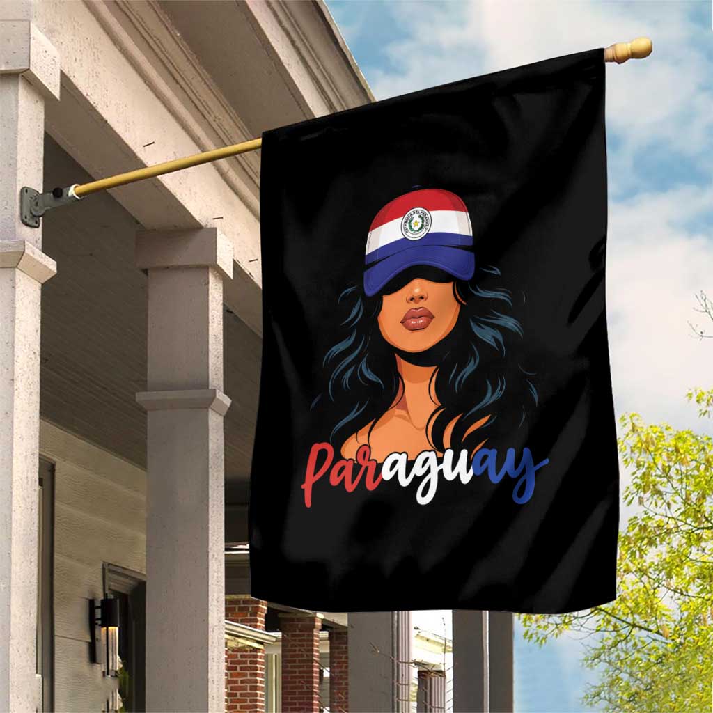 Proud Paraguayan Woman Melanin Curls Afro Latina Garden Flag Paraguay Flag Roots Hispanic Heritage Pride