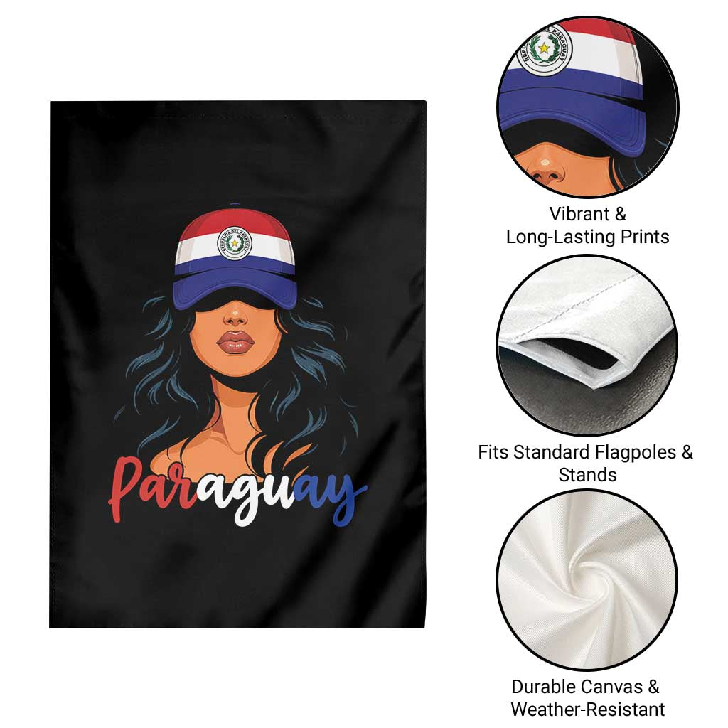 Proud Paraguayan Woman Melanin Curls Afro Latina Garden Flag Paraguay Flag Roots Hispanic Heritage Pride