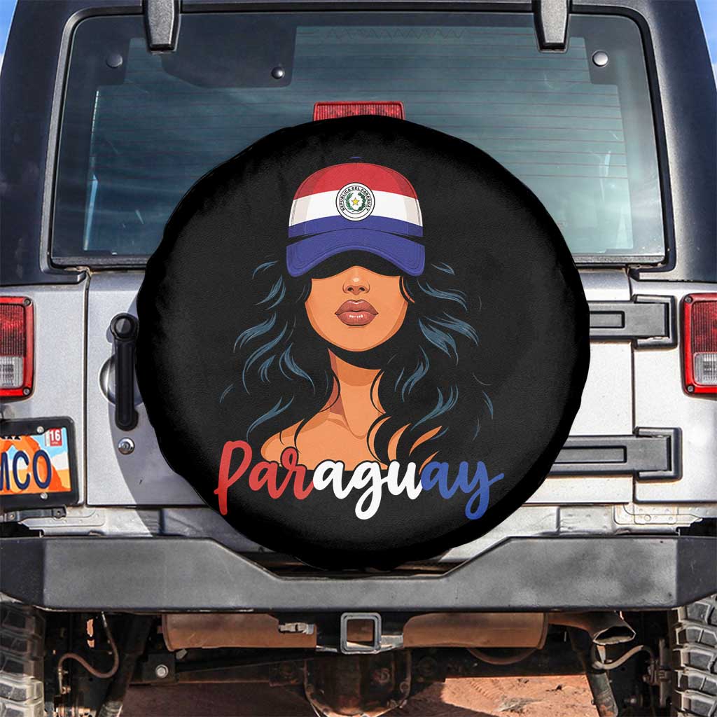 Proud Paraguayan Woman Melanin Curls Afro Latina Spare Tire Cover Paraguay Flag Roots Hispanic Heritage Pride