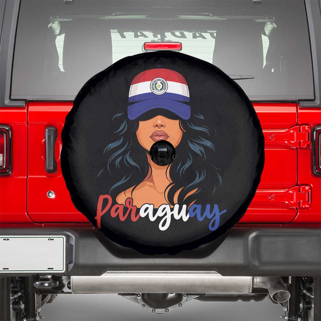 Proud Paraguayan Woman Melanin Curls Afro Latina Spare Tire Cover Paraguay Flag Roots Hispanic Heritage Pride