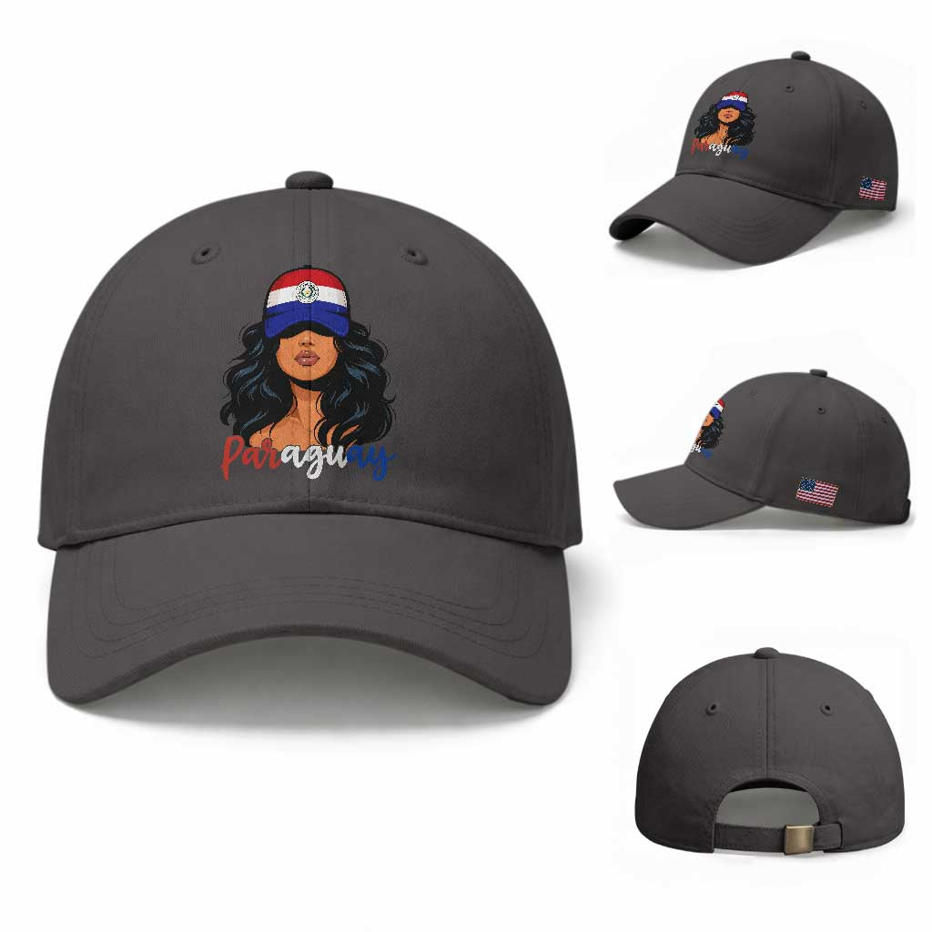 Proud Paraguayan Woman Melanin Curls Afro Latina Baseball Cap Paraguay Flag Roots Hispanic Heritage Pride