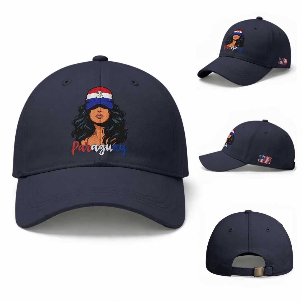Proud Paraguayan Woman Melanin Curls Afro Latina Baseball Cap Paraguay Flag Roots Hispanic Heritage Pride