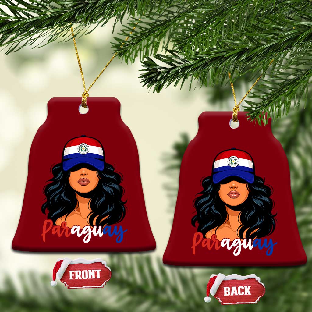 Proud Paraguayan Woman Melanin Curls Afro Latina Ceramic Ornament Paraguay Flag Roots Hispanic Heritage Pride